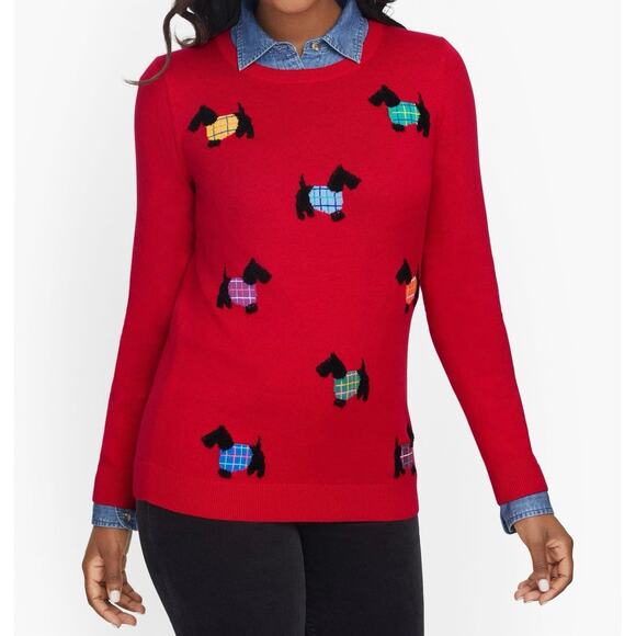 Talbots Sweaters - Talbots XL Red 3D Scottie Dogs Novelty Knit Crewneck Sweater 5% Cashmere Light
